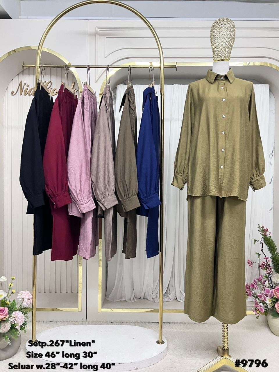 Zahraa Modest Cotton Linen 2 Pieces Short Length Co-Ord Set (Black)