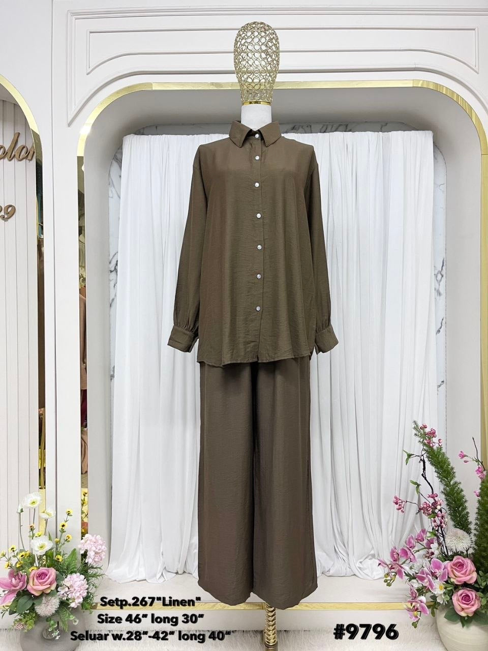 Zahraa Modest Cotton Linen 2 Pieces Short Length Co-Ord Set (Black)