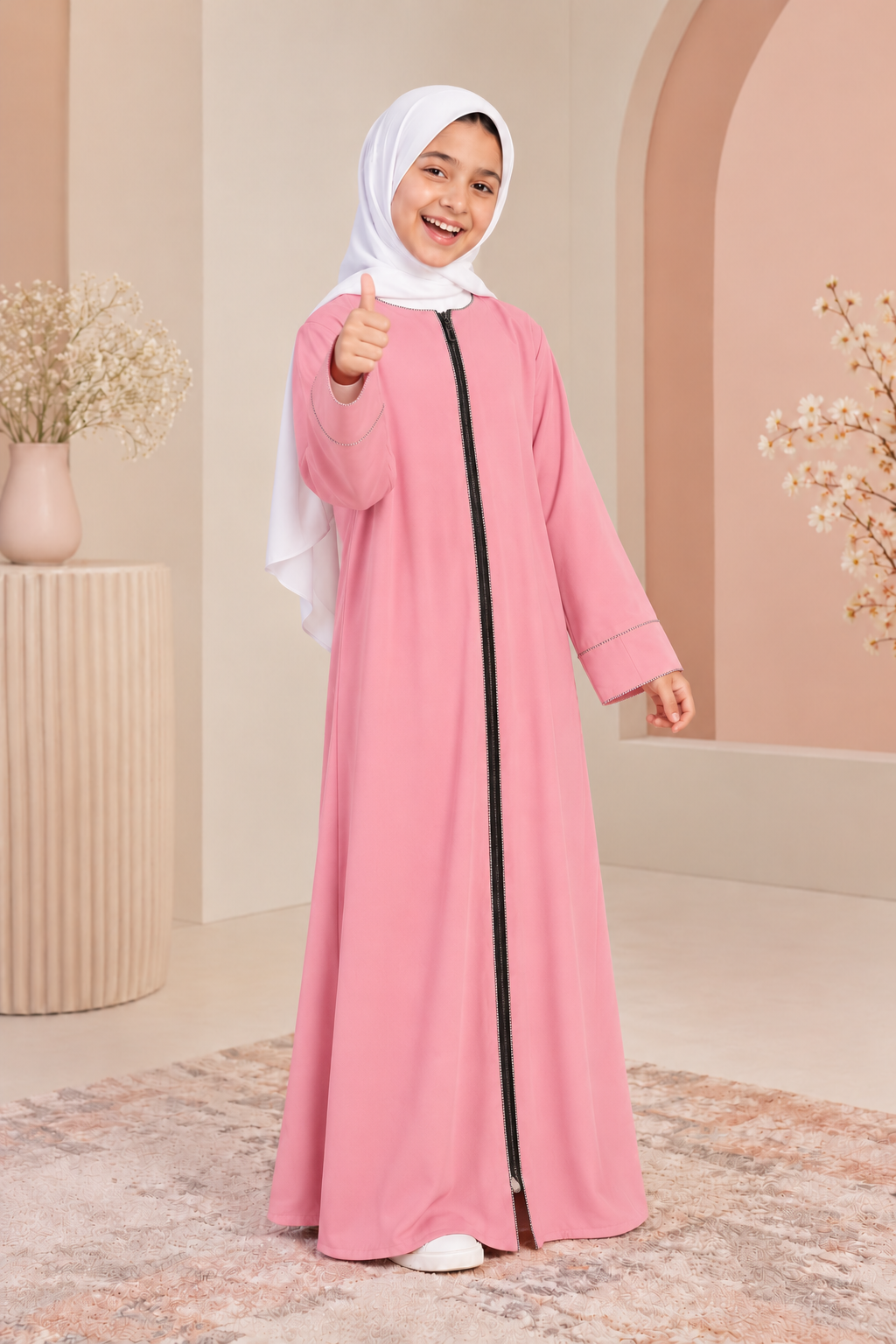Essential daily girls abaya with zipper . Front opens