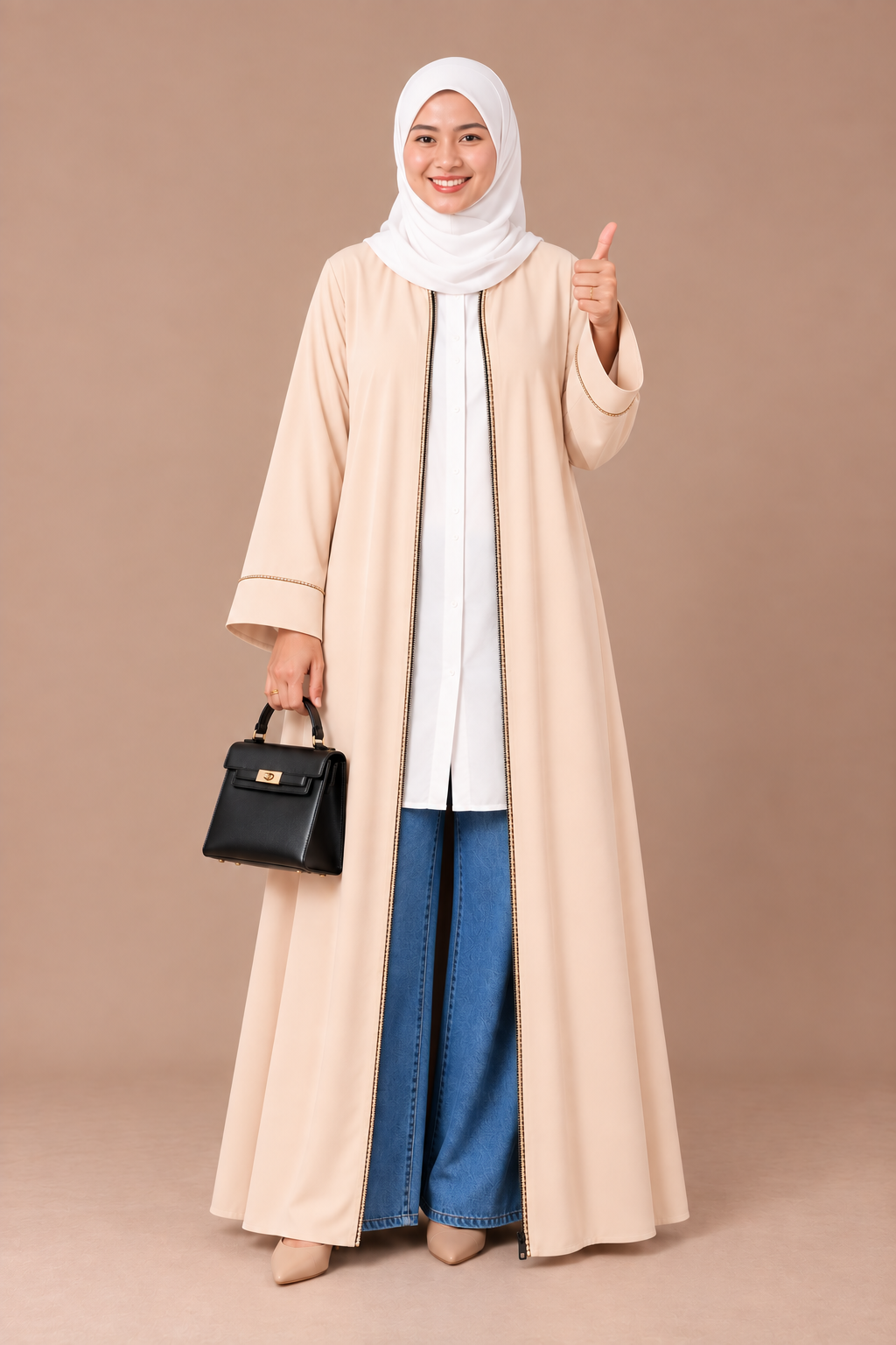 Mom & daughter Aeisha Essential Classic daily zipped - fully opened front abaya