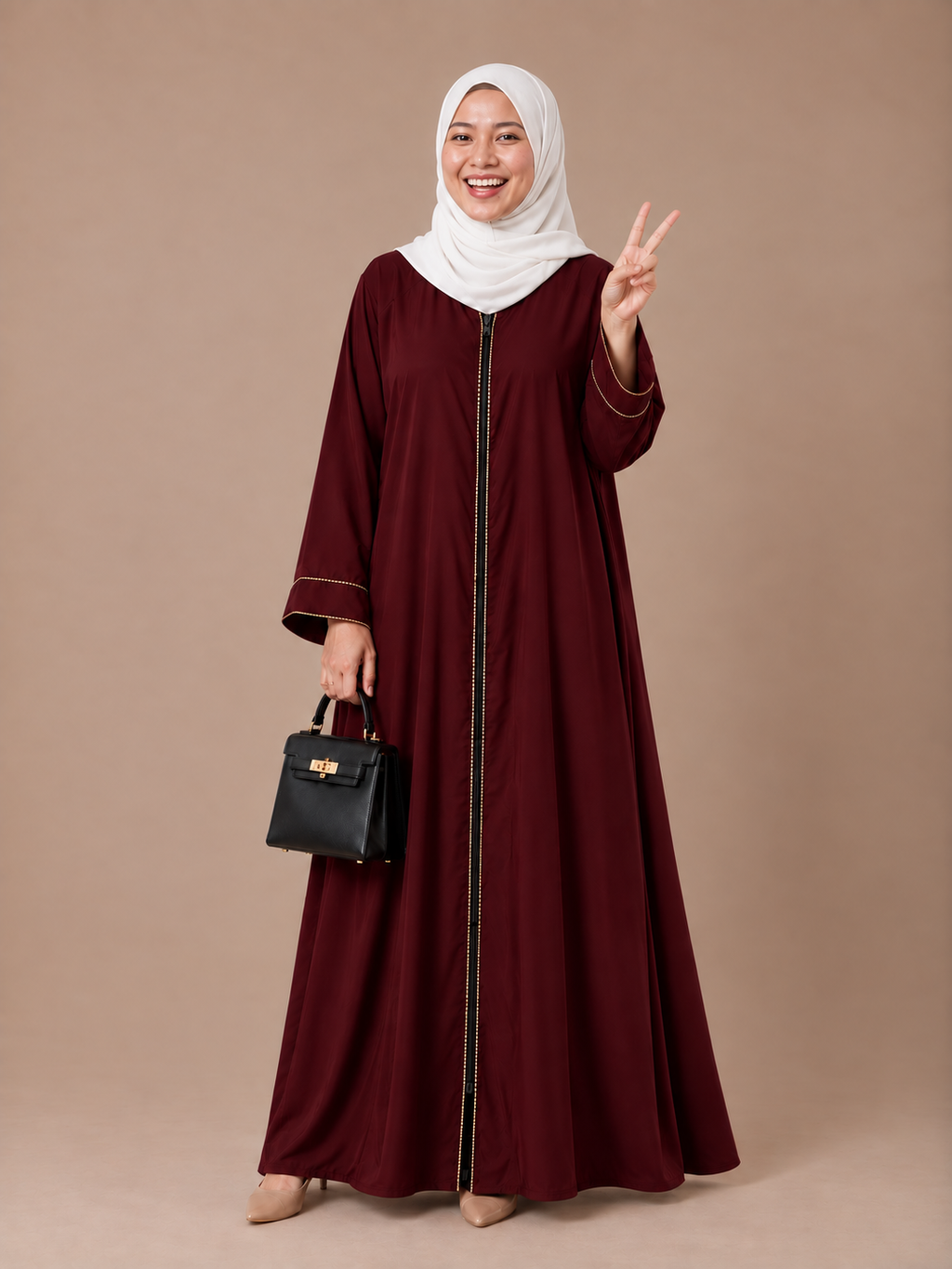 Mom & daughter Aeisha Essential Classic daily zipped - fully opened front abaya