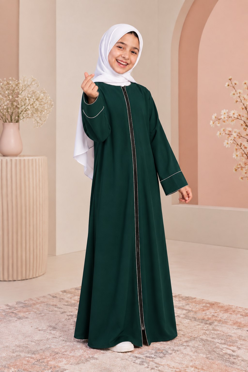 Essential daily girls abaya with zipper . Front opens