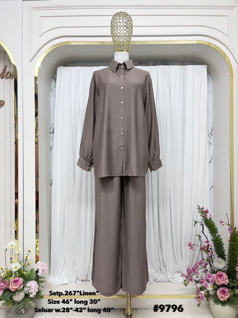 Zahraa Modest Cotton Linen 2 Pieces Short Length Co-Ord Set (Black)