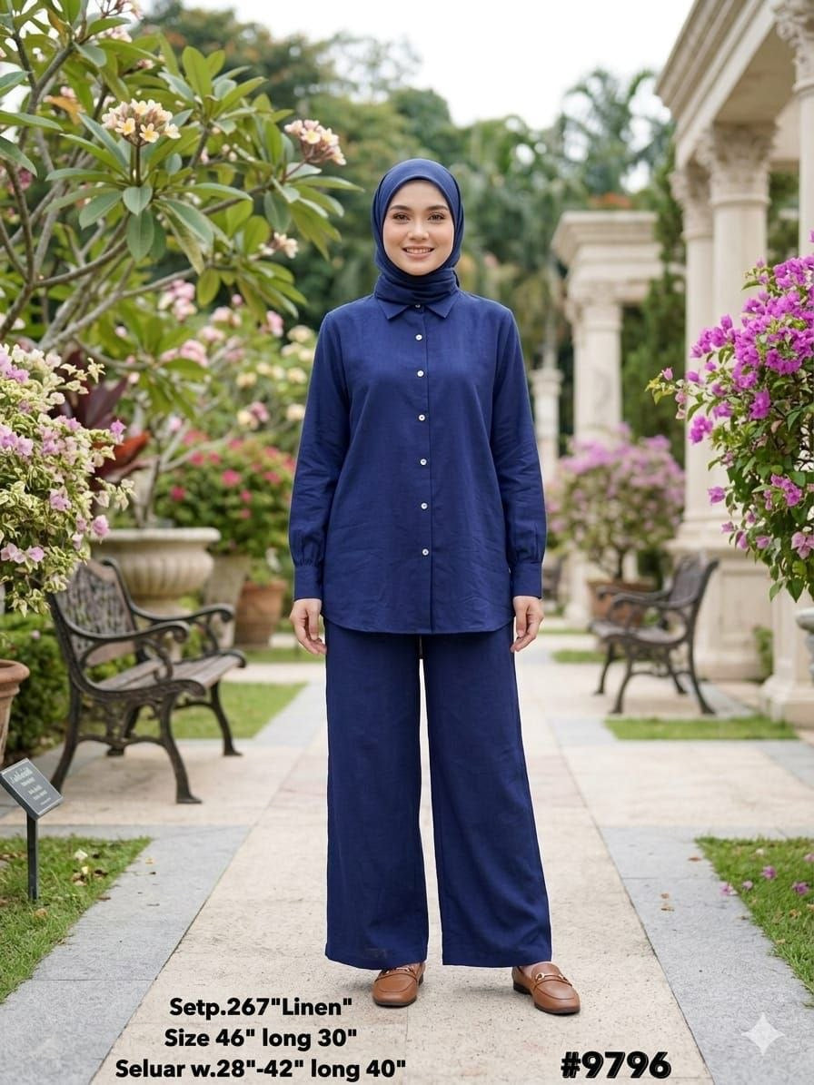 Zahraa Modest Cotton Linen 2 Pieces Short Length Co-Ord Set (Black)