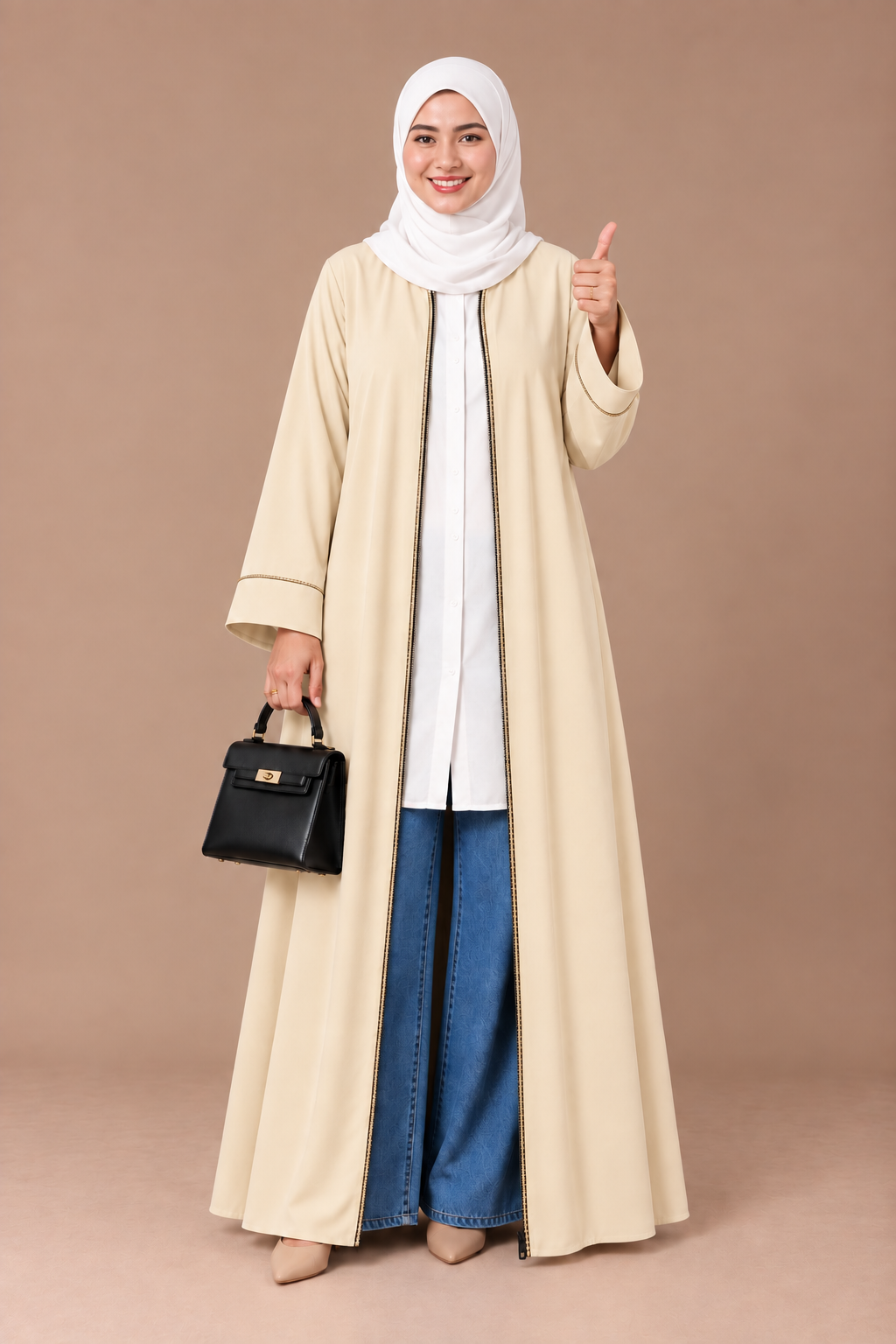 Mom & daughter Aeisha Essential Classic daily zipped - fully opened front abaya