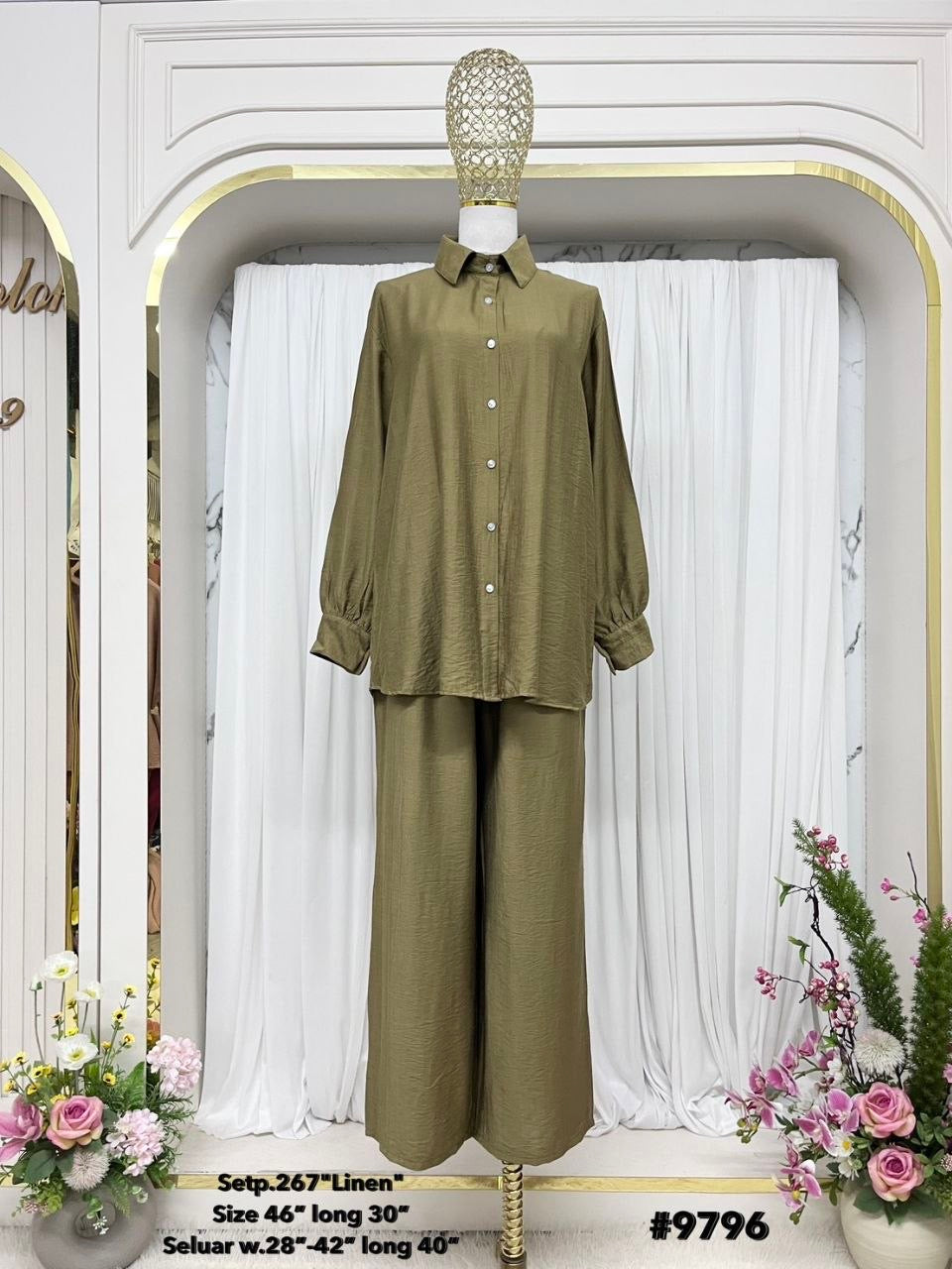 Zahraa Modest Cotton Linen 2 Pieces Short Length Co-Ord Set (Black)