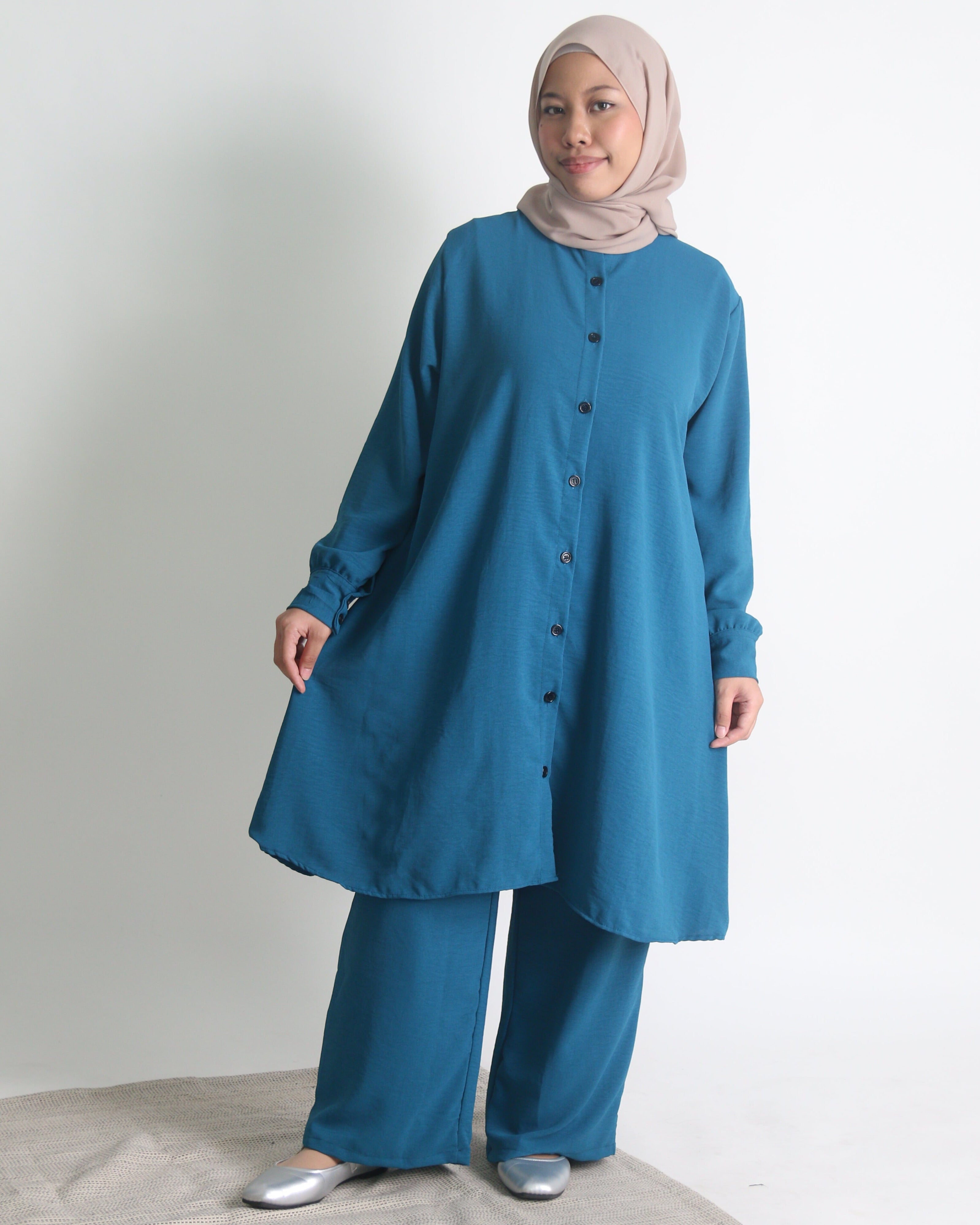 Women's Ironless 2 Pieces Outfit Set Long (Teal)