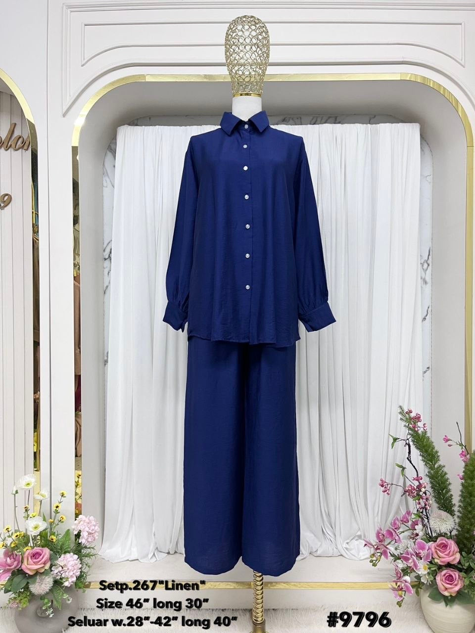 Zahraa Modest Cotton Linen 2 Pieces Short Length Co-Ord Set (Black)