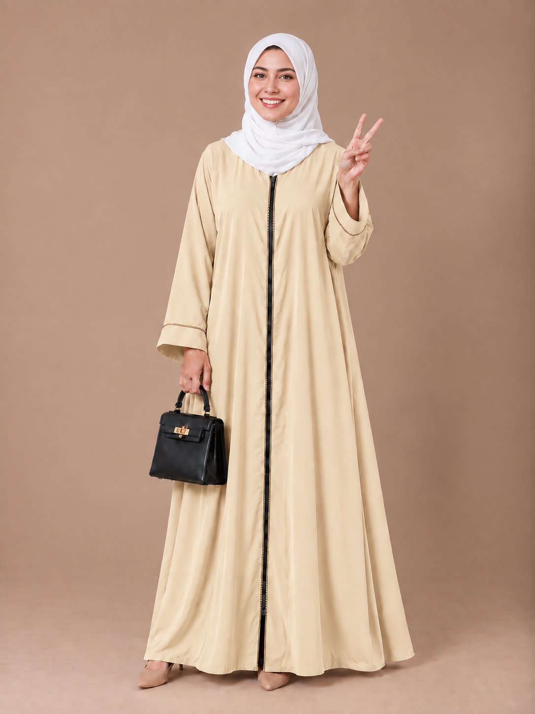Mom & daughter Aeisha Essential Classic daily zipped - fully opened front abaya