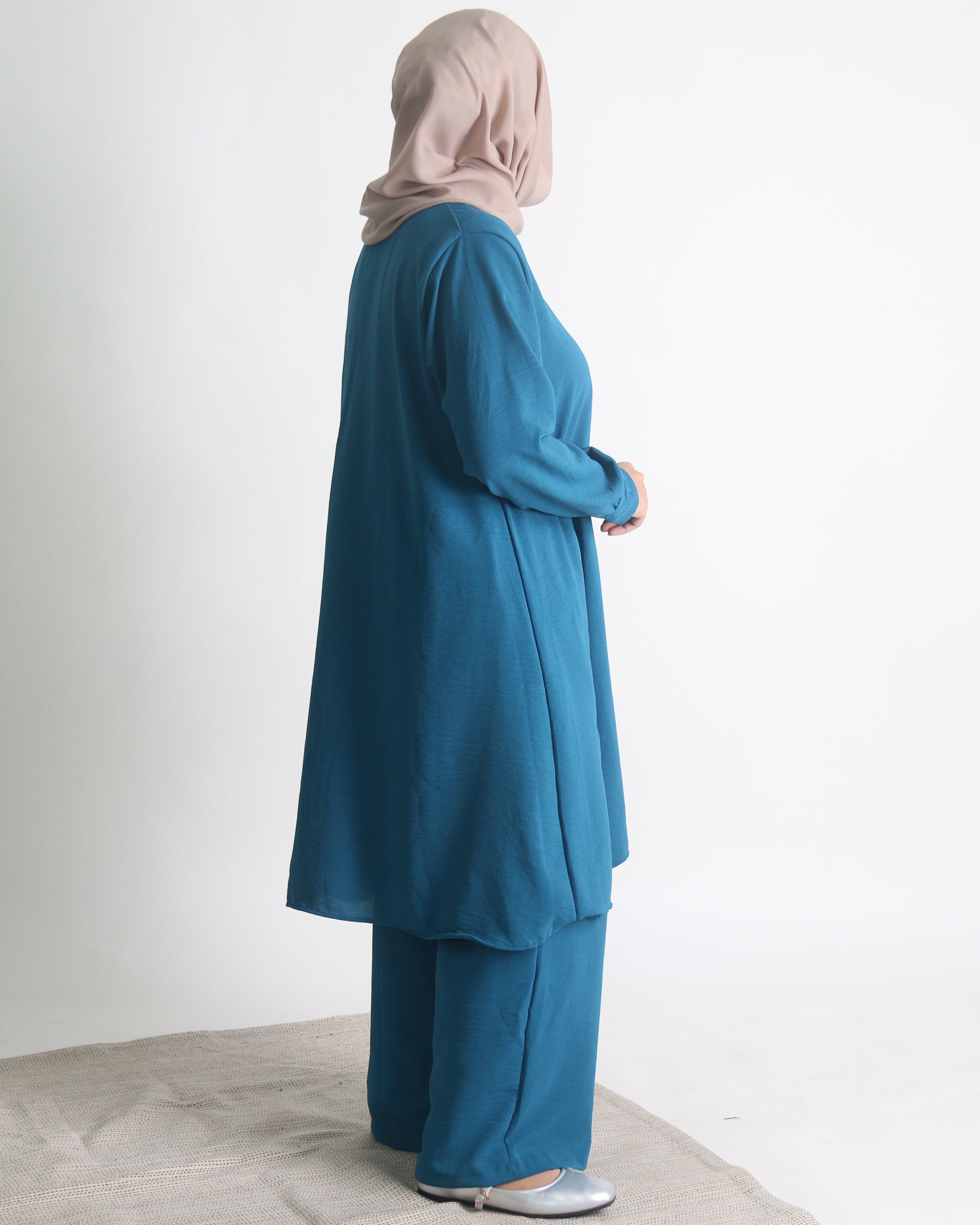 Women's Ironless 2 Pieces Outfit Set Long (Teal)