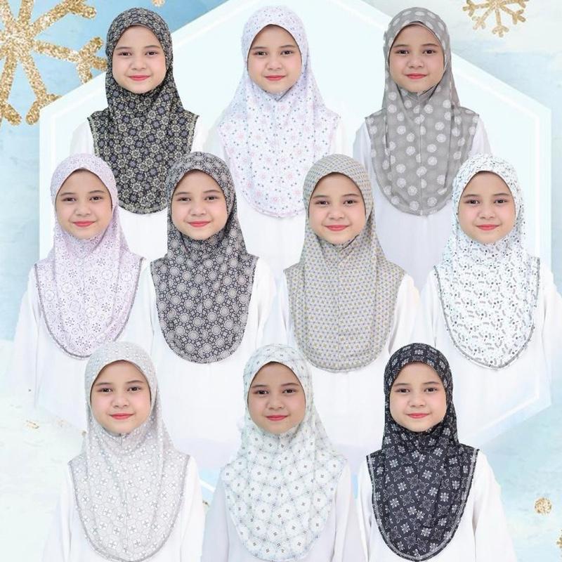 Printed Ribbed Instant Kids Hijab in Assorted Patterns for Comfort and Style