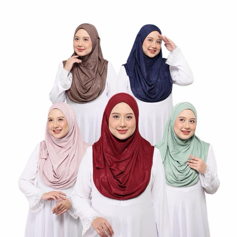 Instant Hijab - 2 Face hole Shawl in Cotton Ribbed   with floral embossed for Versatile Styling Options