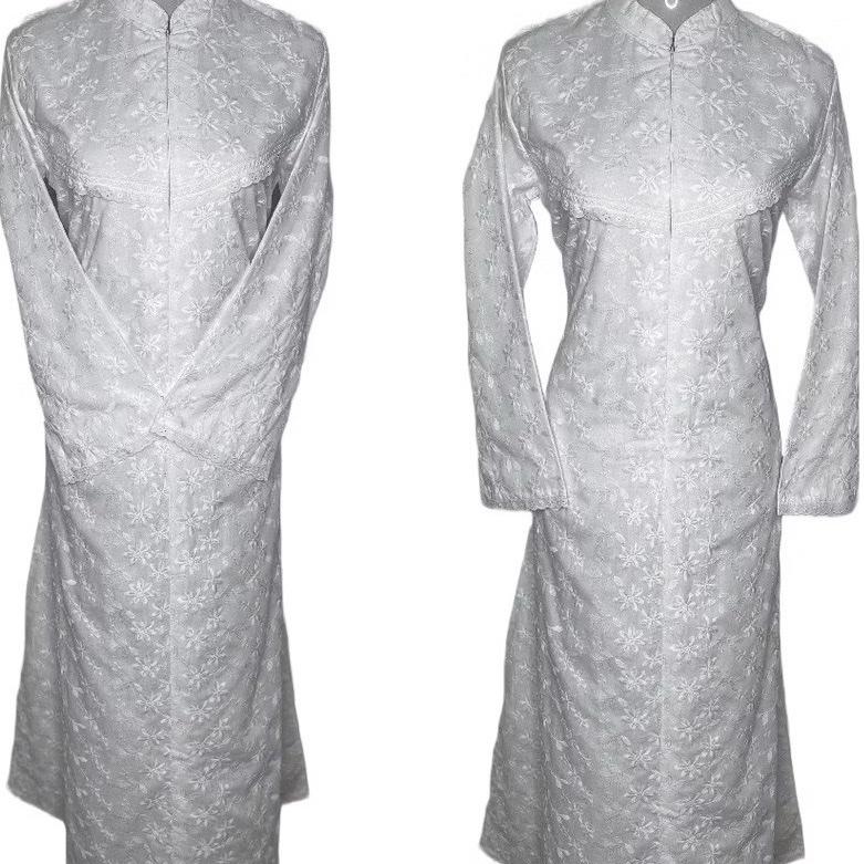 White Cotton Abaya Dress with Elegant Embroidery for Umrah Omra & Hajj - Elegant Design for Hajj and Umrah Pilgrims