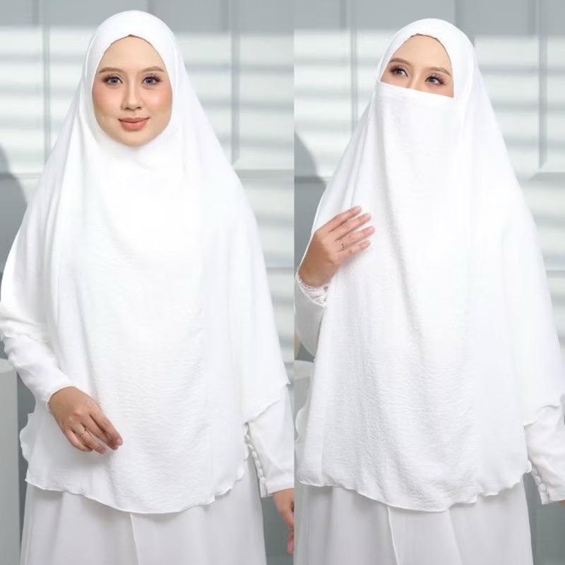 Islamic Long Hijab Scarf Khimar for Prayer or Daily Use with Attached Niqab, Long One Piece Design, Breathable material for Umrah and Haj XL