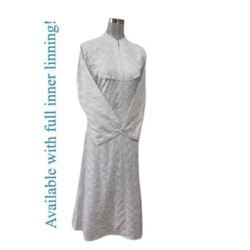 White Cotton Abaya Dress with Elegant Embroidery for Umrah Omra & Hajj - Elegant Design for Hajj and Umrah Pilgrims