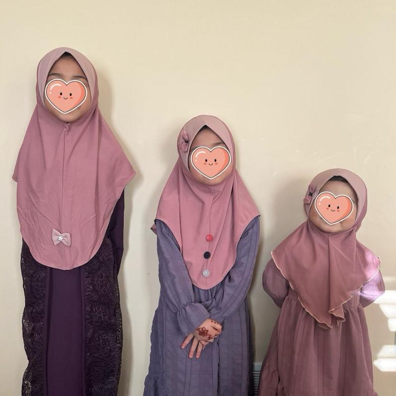 Cute Ribbon Bow Pink Instant One Piece Pull-On Kids Hijab - Super Comfy for Daily Use, Available in 3 Different Sizes