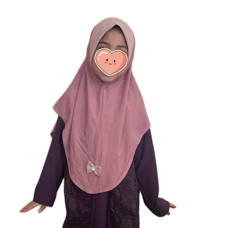 Cute Ribbon Bow Pink Instant One Piece Pull-On Kids Hijab - Super Comfy for Daily Use, Available in 3 Different Sizes