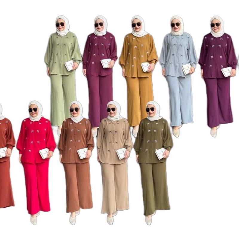 Women 2 Piece Set Bow Pattern Blouse & Pants Cooling Material Everyday Wear Ideal Casual Outings Suits Clothes, Top eid outfit abaya modern