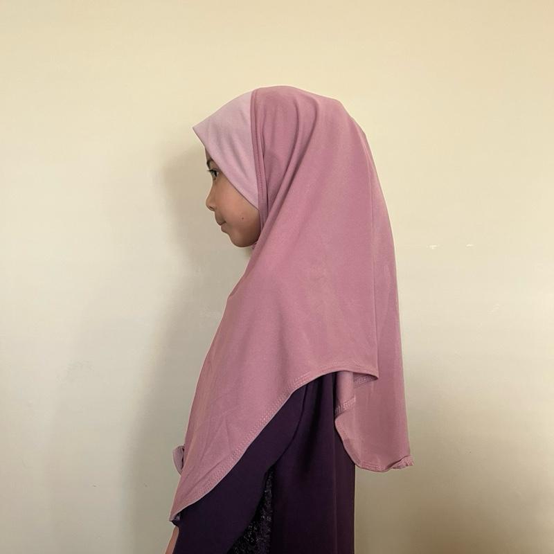 Cute Ribbon Bow Pink Instant One Piece Pull-On Kids Hijab - Super Comfy for Daily Use, Available in 3 Different Sizes