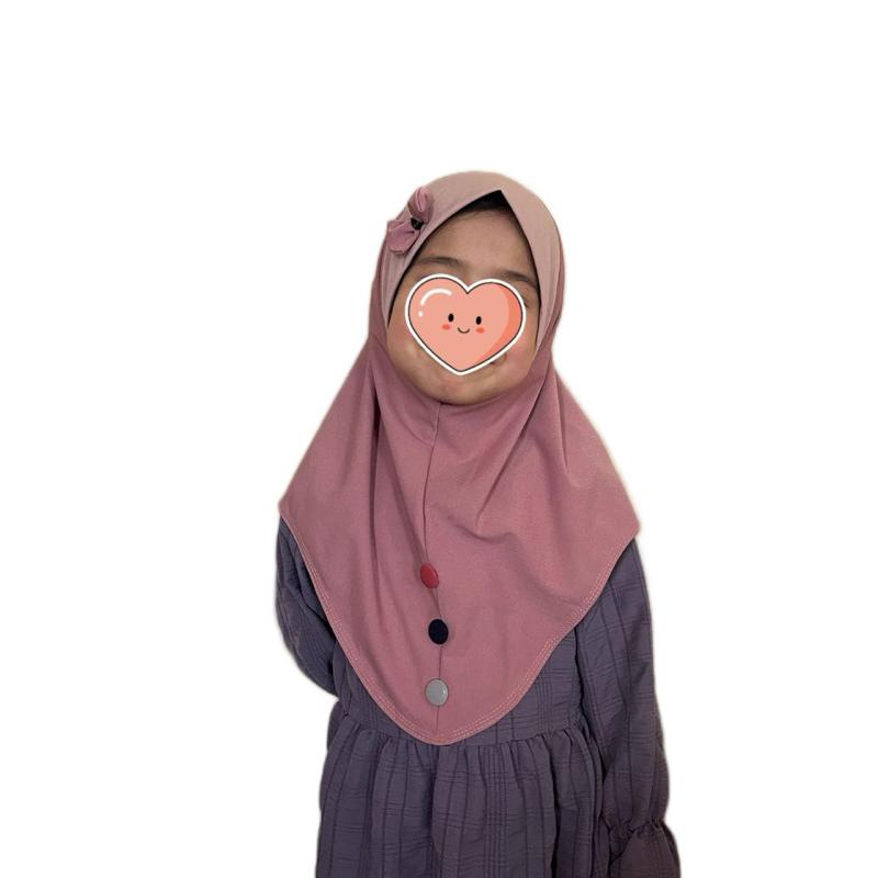 Cute Ribbon Bow Pink Instant One Piece Pull-On Kids Hijab - Super Comfy for Daily Use, Available in 3 Different Sizes
