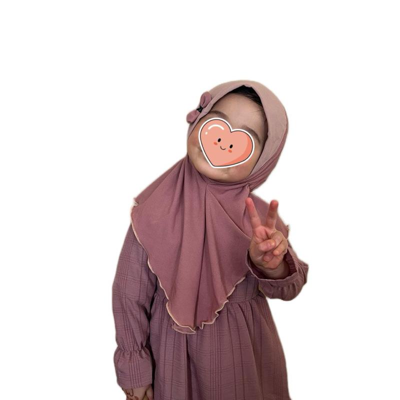 Cute Ribbon Bow Pink Instant One Piece Pull-On Kids Hijab - Super Comfy for Daily Use, Available in 3 Different Sizes