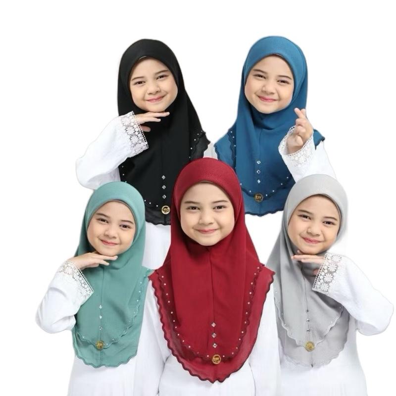 Soft Chiffon Muslim One Piece Pull On Instant Hijab Scarves - Available in Various Colors with Lace Detail for Ramadhan and Eid