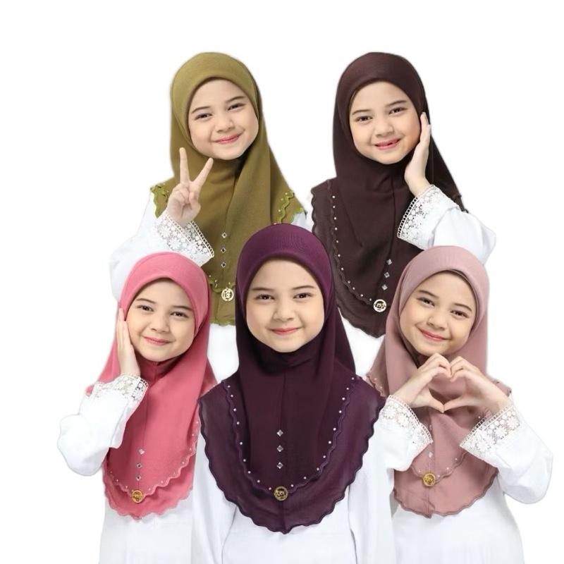 Soft Chiffon Muslim One Piece Pull On Instant Hijab Scarves - Available in Various Colors with Lace Detail for Ramadhan and Eid