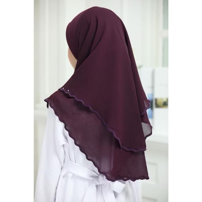 Soft Chiffon Muslim One Piece Pull On Instant Hijab Scarves - Available in Various Colors with Lace Detail for Ramadhan and Eid