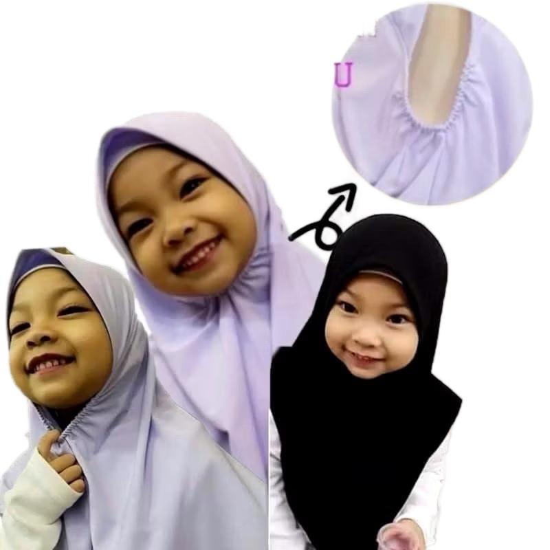 Kids White Instant One Piece Pull-On School and Sports Hijab with Soft Awning , No Pin Necessary for extra comfort