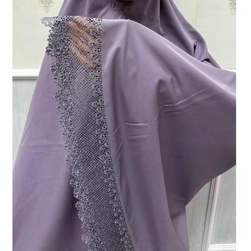 Prayer Clothes for Muslim Women - 2 Pcs Dress & Headscarf Set with Lace Detailing Modest