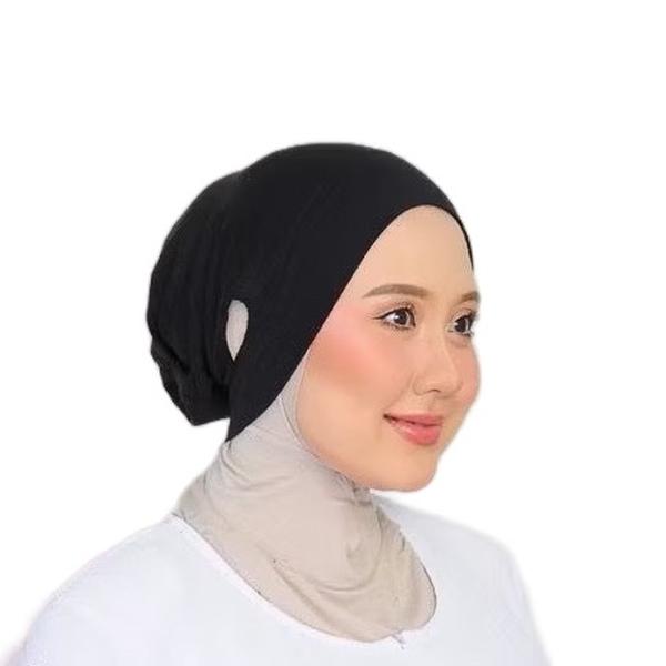 2 pcs Black Inner Hijab Cap for Women - Soft Jersey Under Scarf with Ear Opening, Suitable for Islam and Muslim Women