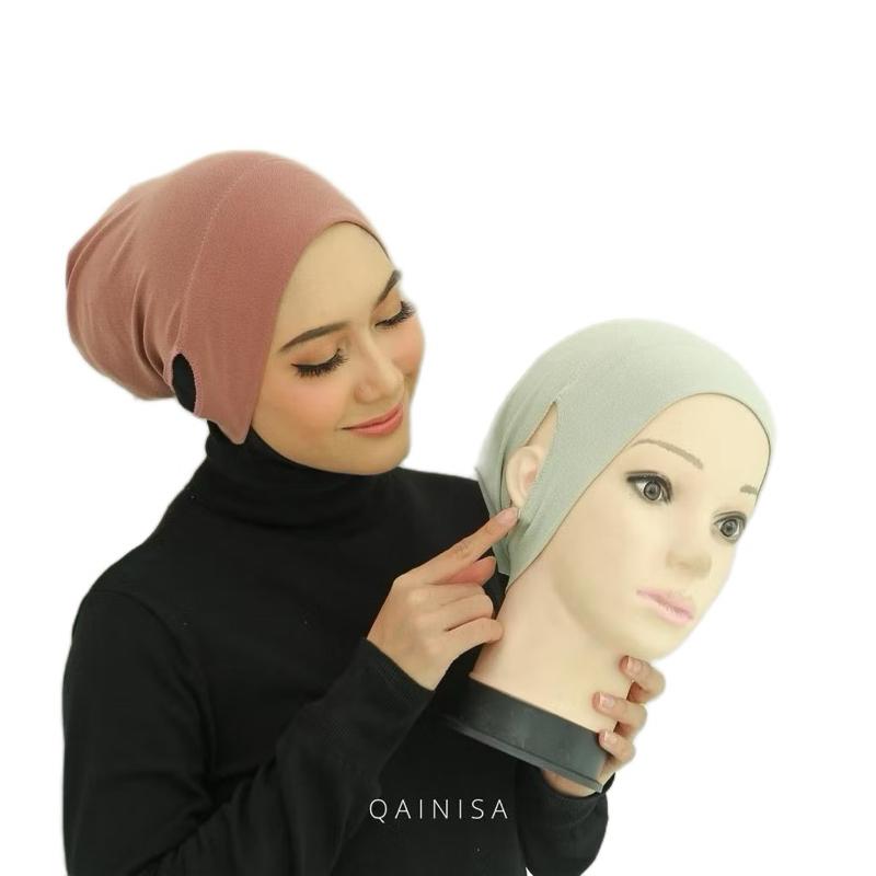 2 pcs Black Inner Hijab Cap for Women - Soft Jersey Under Scarf with Ear Opening, Suitable for Islam and Muslim Women