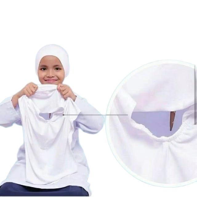 Kids White Instant One Piece Pull-On School and Sports Hijab with Soft Awning , No Pin Necessary for extra comfort