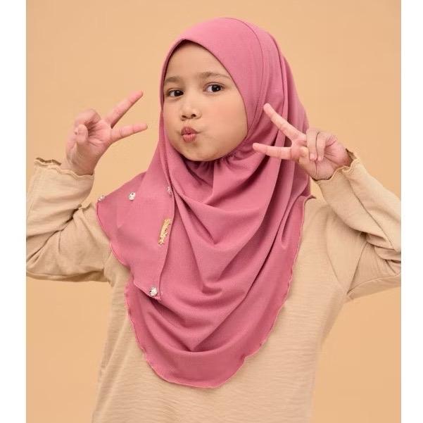 Instant Pull-On One-Piece Kids Hijab - Pink Color, Adjustable Fit, Comfortable Design, Suitable for Various Occasions