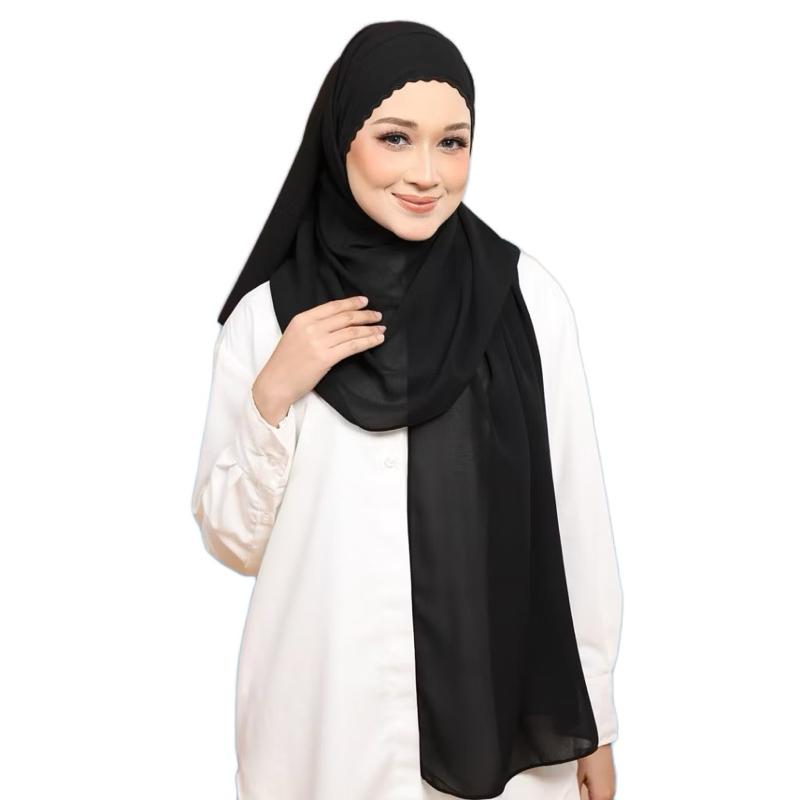 Black Chiffon Fashion Long Shawl Lace Hijab Scarf hijabi fashionable muslim Adjustable Women's Lightweight Hijab