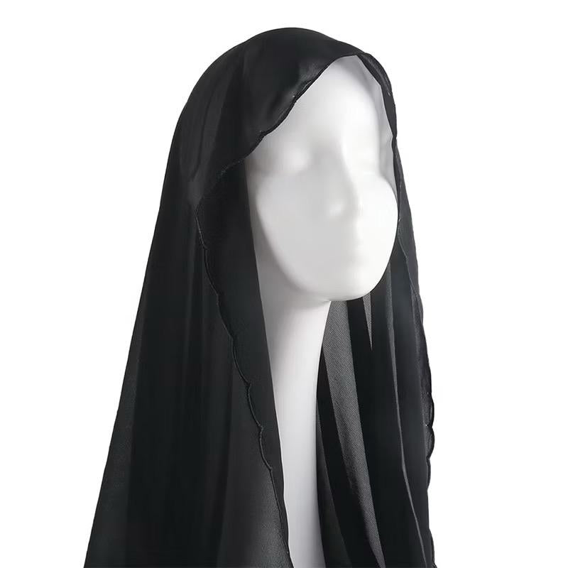 Black Chiffon Fashion Long Shawl Lace Hijab Scarf hijabi fashionable muslim Adjustable Women's Lightweight Hijab