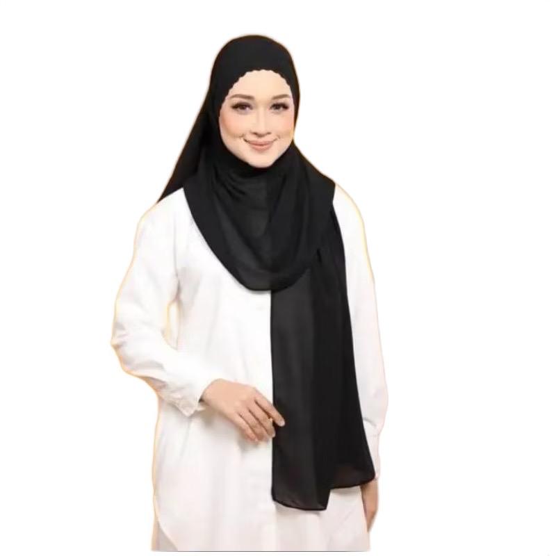 Black Chiffon Fashion Long Shawl Lace Hijab Scarf hijabi fashionable muslim Adjustable Women's Lightweight Hijab