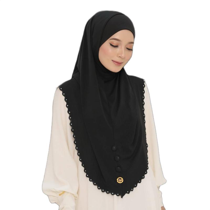 2 piece instant ready to wear Hijab Cotton Ribbed Fabric with Button Closure and Elegant Design Perfect for Muslim Women black hijabi sports