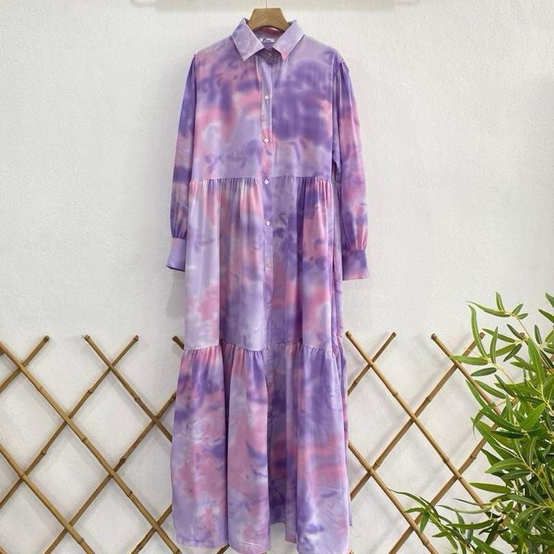 Spring Modest Dress Casual Wear with Button Front, Versatile Tie Dye Design, Comfortable for Women fashion dress long maxi summer dress