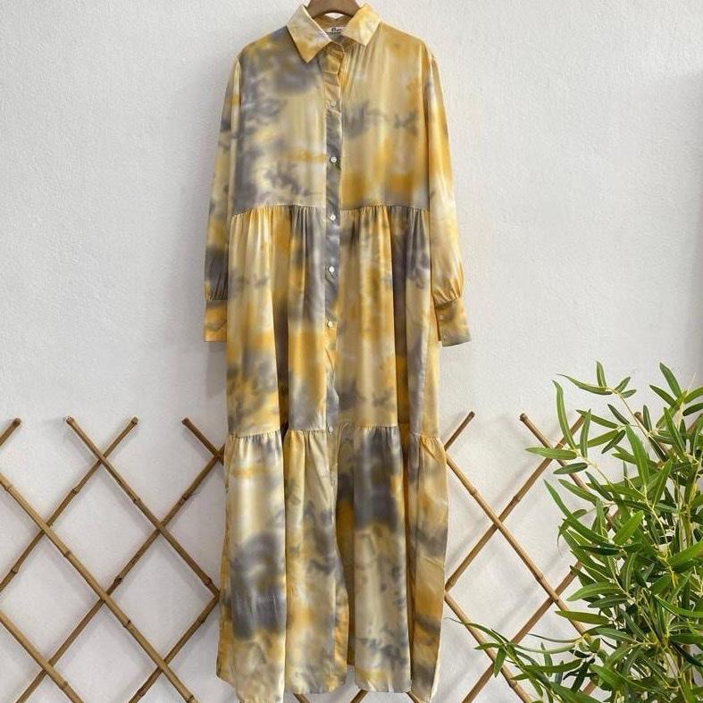 Spring Modest Dress Casual Wear with Button Front, Versatile Tie Dye Design, Comfortable for Women fashion dress long maxi summer dress