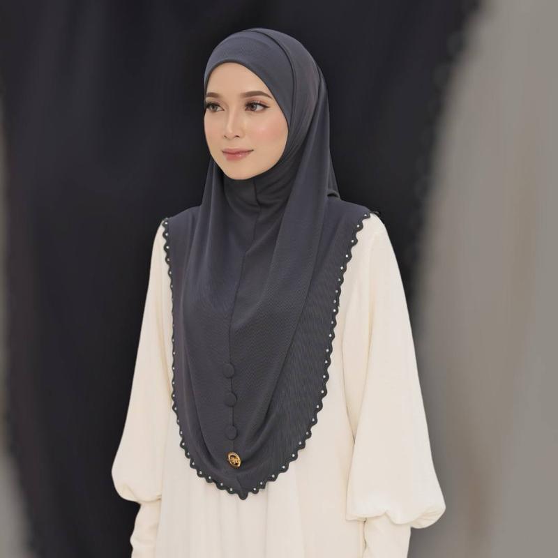 2 piece instant ready to wear Hijab Cotton Ribbed Fabric with Button Closure and Elegant Design Perfect for Muslim Women black hijabi sports