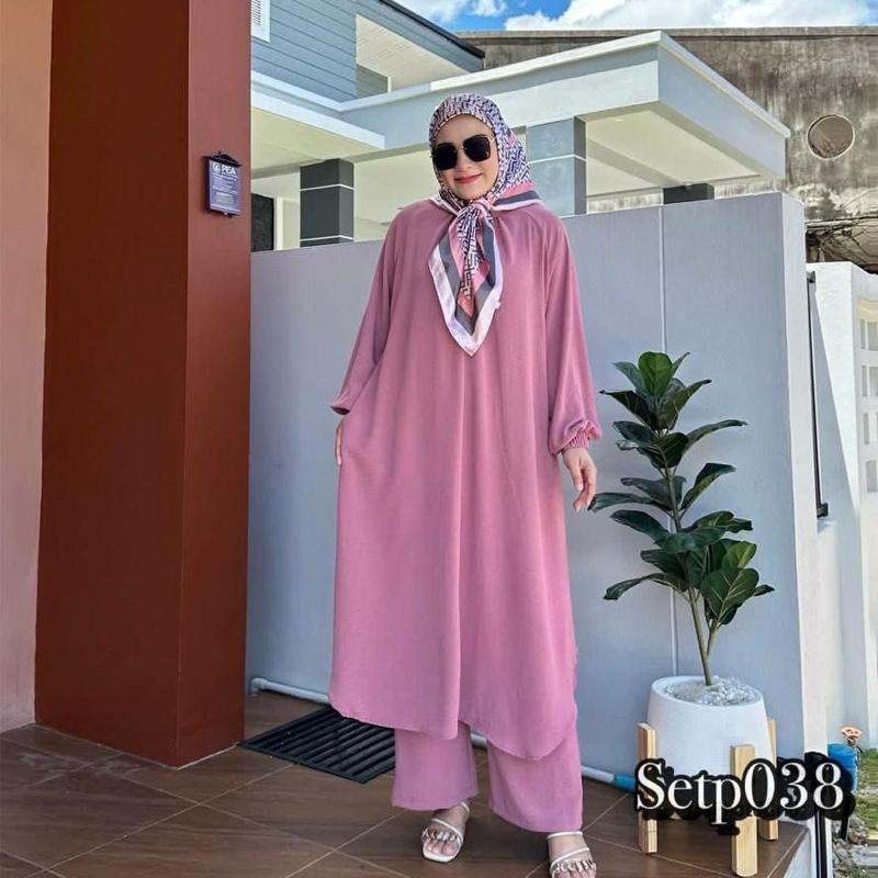 Tasnym Women's Zipper Long Ironless 2 Pieces set Outfit Set Abaya Style with Pants