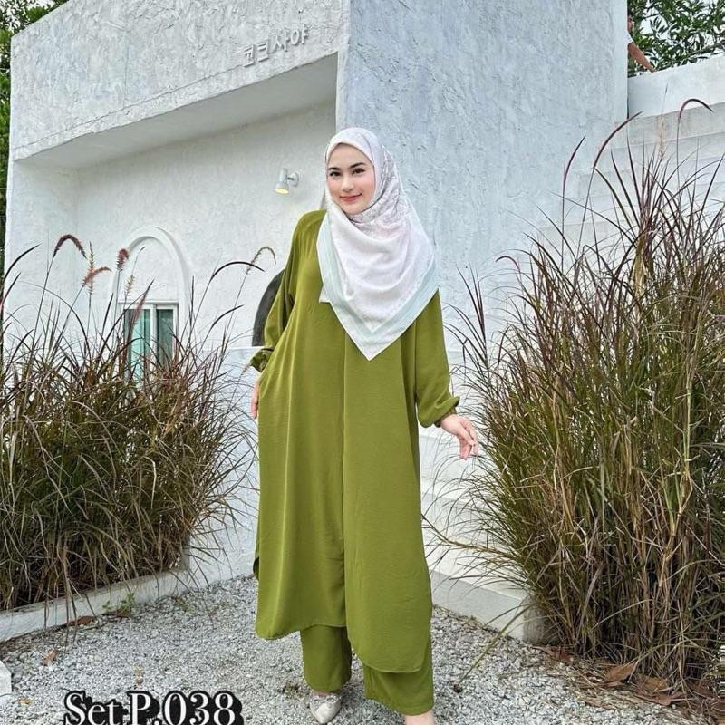 Tasnym Women's Zipper Long Ironless 2 Pieces set Outfit Set Abaya Style with Pants