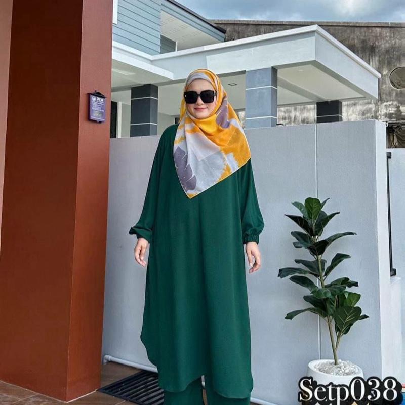 Tasnym Women's Zipper Long Ironless 2 Pieces set Outfit Set Abaya Style with Pants