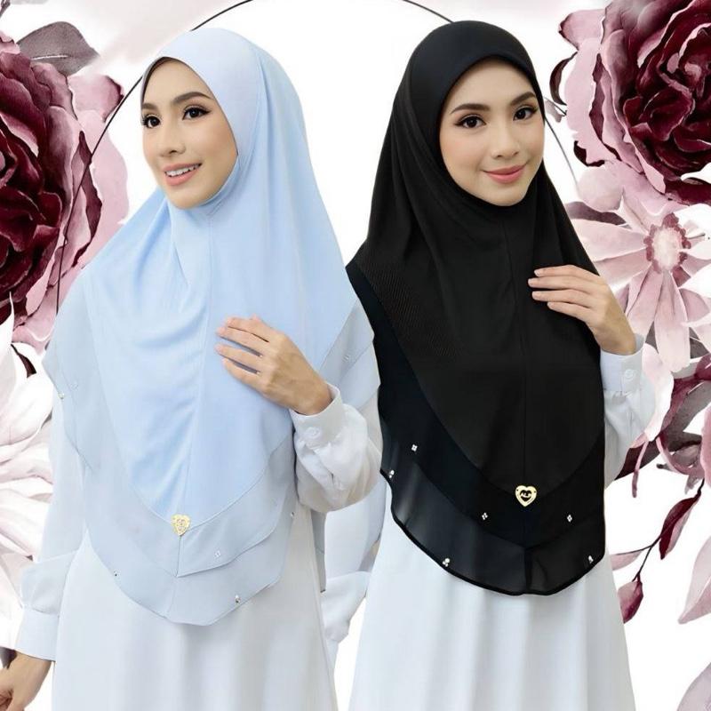 Instant layered hijab with diamond detail Lightweight Stretch Long Islamic fashionable muslim