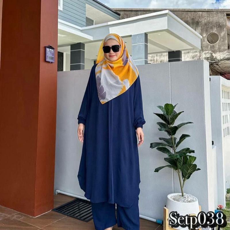 Tasnym Women's Zipper Long Ironless 2 Pieces set Outfit Set Abaya Style with Pants