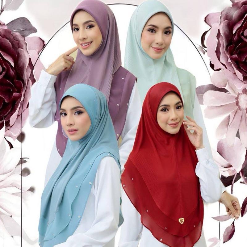 Instant layered hijab with diamond detail Lightweight Stretch Long Islamic fashionable muslim