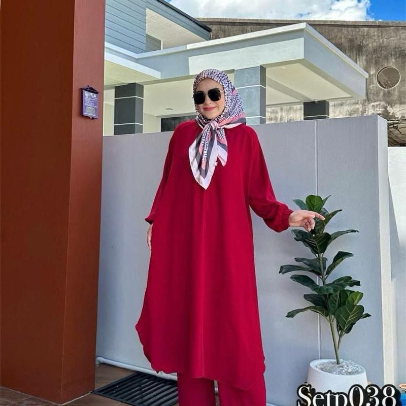 Tasnym Women's Zipper Long Ironless 2 Pieces set Outfit Set Abaya Style with Pants