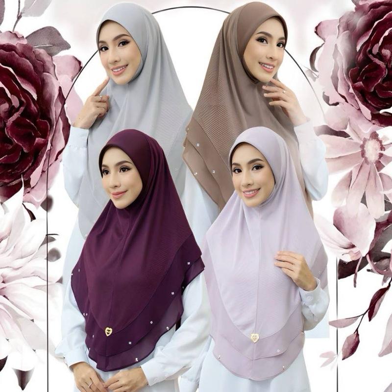 Instant layered hijab with diamond detail Lightweight Stretch Long Islamic fashionable muslim