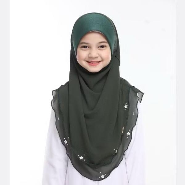 Instant One Piece Chiffon Hijab with Flower Design